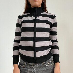 Vintage Black and Grey Striped Zip Up